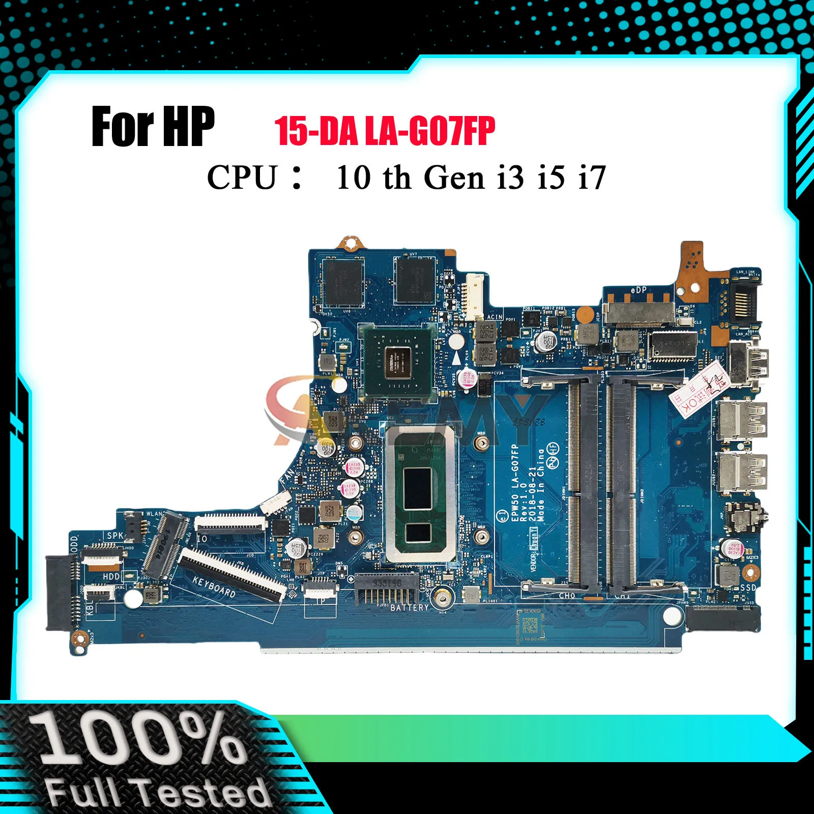 

LA-G07FP Laptop Motherboard For HP Pavilion 250 G7 15-DA With i3 i5 i7 8th 10th Gen CPU V2G GPU L35245-001 L52746-601