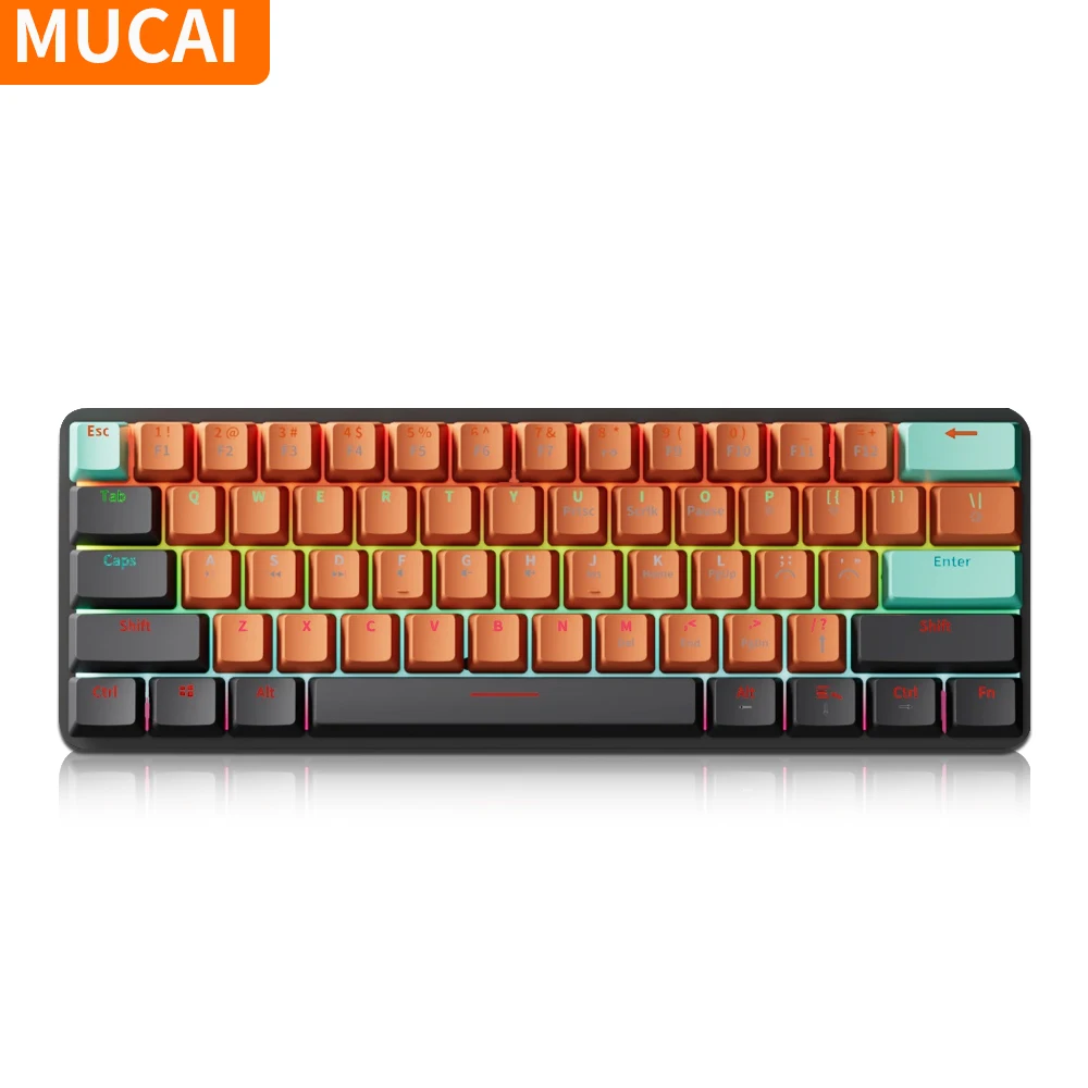 MUCAI 61 Key RGB Mechanical Keyboard USB Wired LED Backlit Axis Gaming Mechanical Keyboard for Mac, Android, Windows