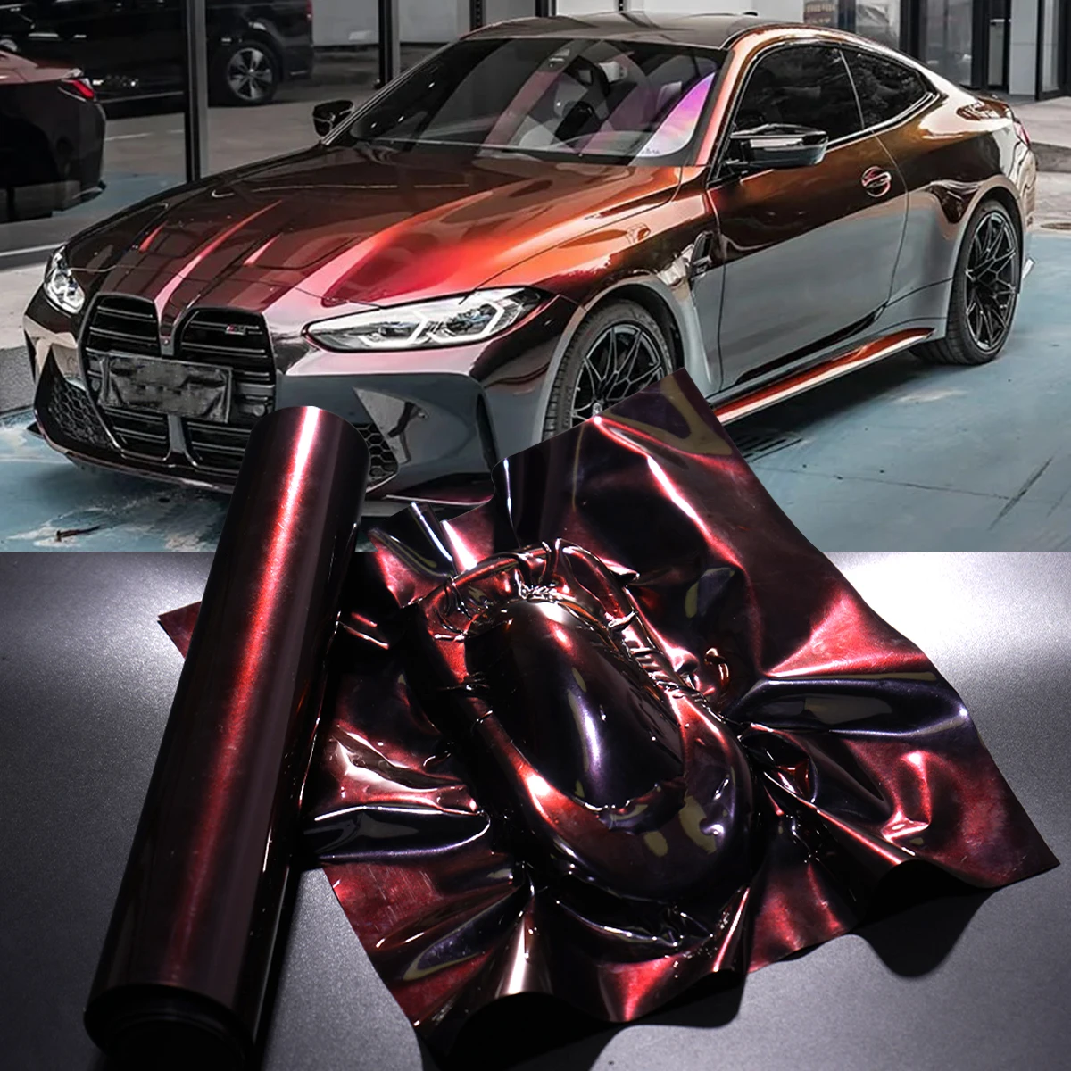 High Glossy Madeira Red vinyl wrap film PET Flowing Dark Red Chameleon chameleon vinyl wrap film for Hot Sale Motorcycle sticker