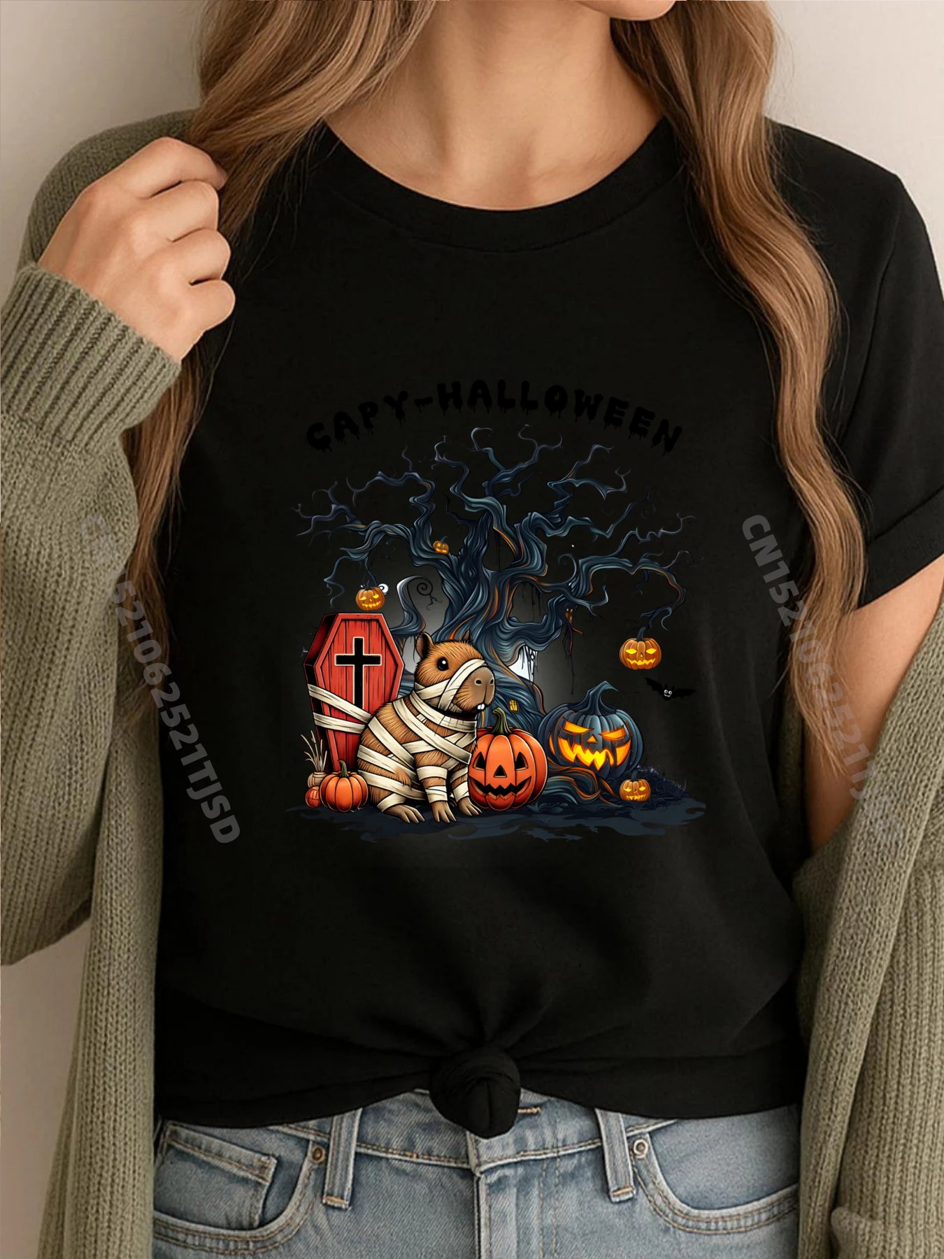 

funny cute capybara halloween Luxury T Shirt Woman High Quality Men's Clothing 2025 Tops T Shirt Washed Classic
