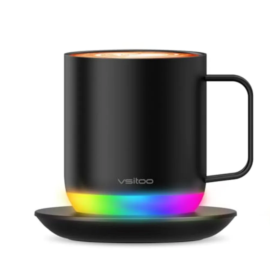 

S6 Plus Smart Coffee Mug 12oz Temperature Controlled Mug and Electric Coffee Mug with Music Sync Lights Auto-Sensing AI Heats D