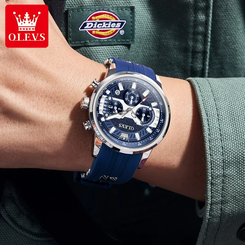 OLEVS Men's Watches Top Brand Classic Fashion Original Quartz Watch for Man Waterproof Luminous Date Chronograph Silicone Strap