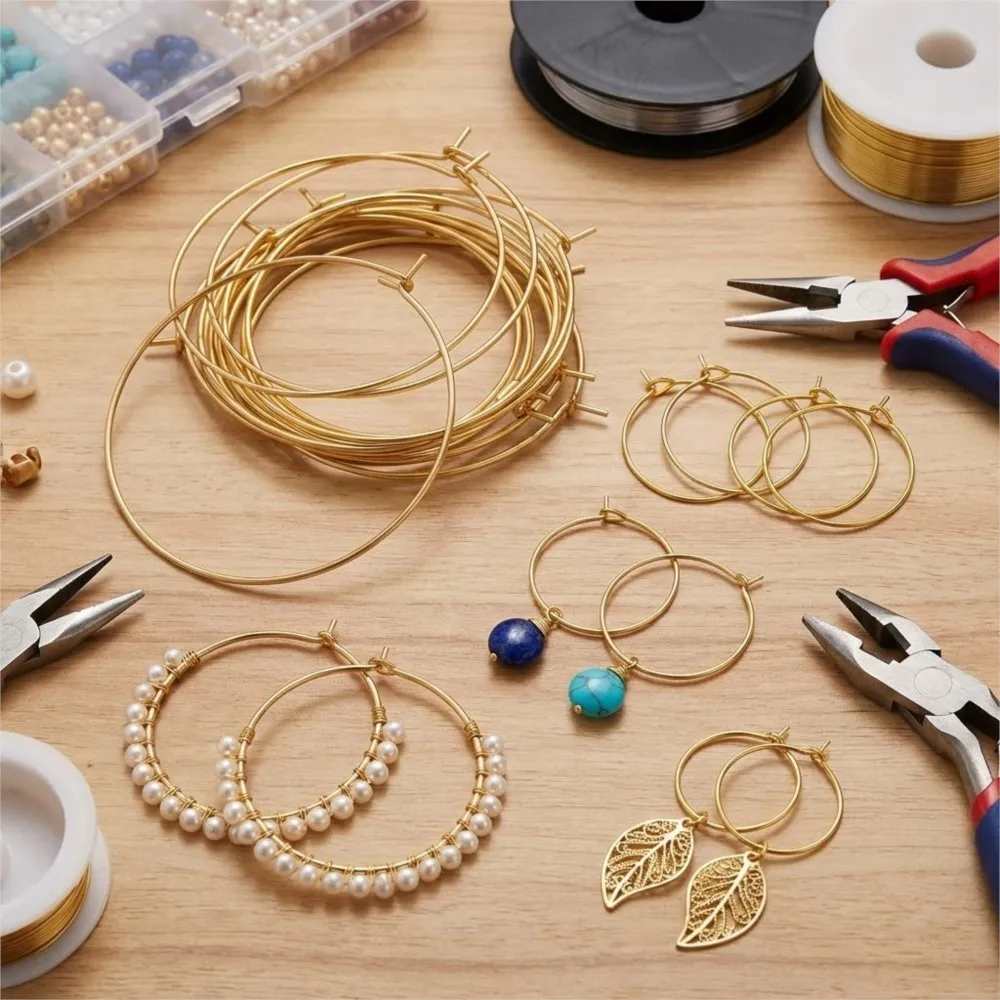 50Pcs 316 Stainless Steel 15 20 30 40mm Gold Silver Color Hoops Earrings Big Circle Ear Hoops Earrings Wires DIY Jewelry Making view 4