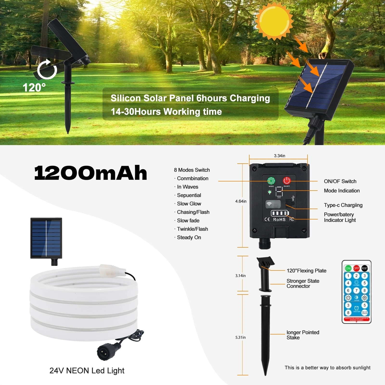 10M Solar Neon LED Strip Outdoor Pool IP67 Waterproof Flexible 2835 LED Tape Light Sign With Remote 24V 120LEDs/M Tube Diode