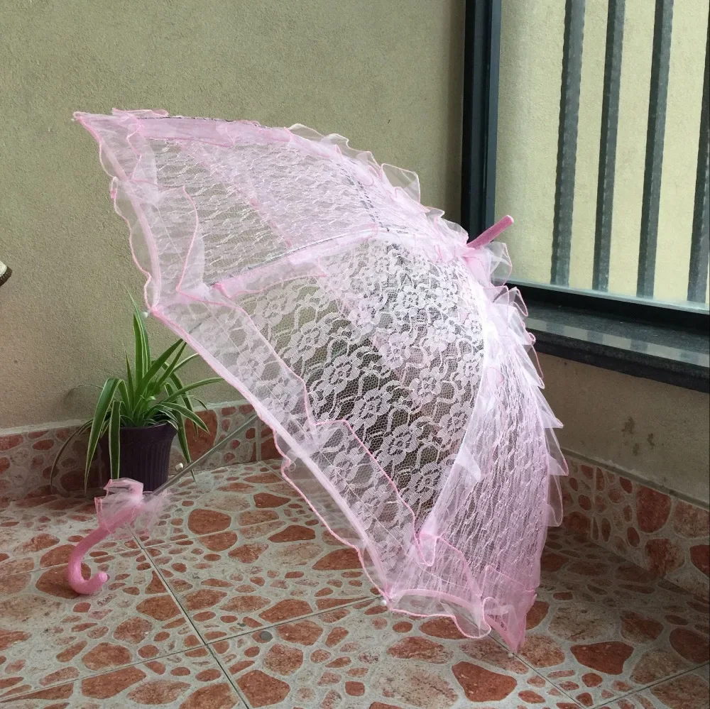 Super Deal!!!Noble Elegant Long Arm Lace Flower Edge Wedding Pink Bridal Umbrella/Photo Decorative Props 940A