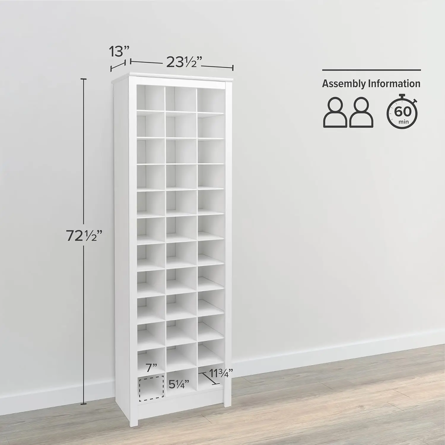 Elegant White Shoe Storage Cabinet, Space-Saving Solution with Cubbies for 36 Pairs, 13