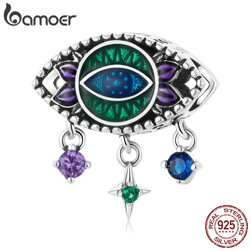 BAMOER Genuine 925 Sterling Silver Vintage Trendy Demon Eye Charm Pendant fit for Original Bracelet & Bangle Women Fine Jewelry