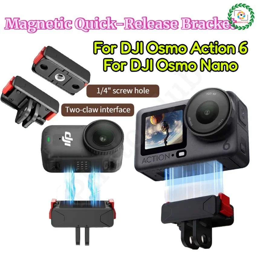 Para dji osmo nano/action 6 base de liberação rápida magnética de duas garras montagem dji action 6/nano adaptador de expansão suporte acessórios