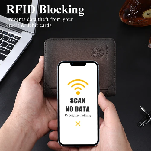 Imagen 2 del producto SCHLATUM Cartera corta ultrafina de cuero genuino para hombre con bloqueo RFID, tarjetero Retro de gran capacidad