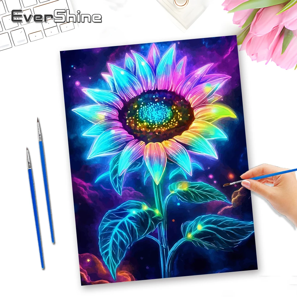 

Набор для рисования по номерам Evershine: Цветы, Подсолнухи, Звездное небо на холсте, Декор для стен