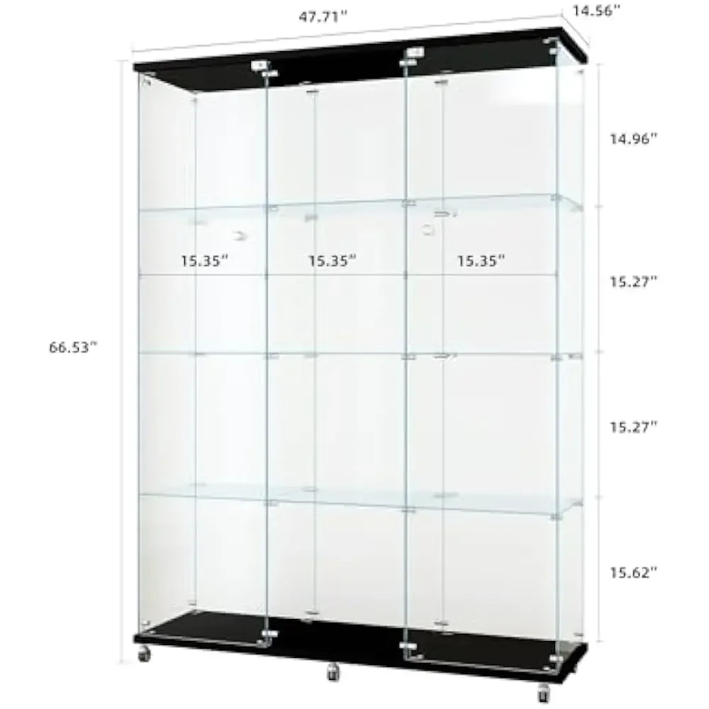 Glazen Kast, 4 Tier Oversized Glazen Vitrinekast, Glazen Vitrinekast, Staande Boekenkast Hoekkast