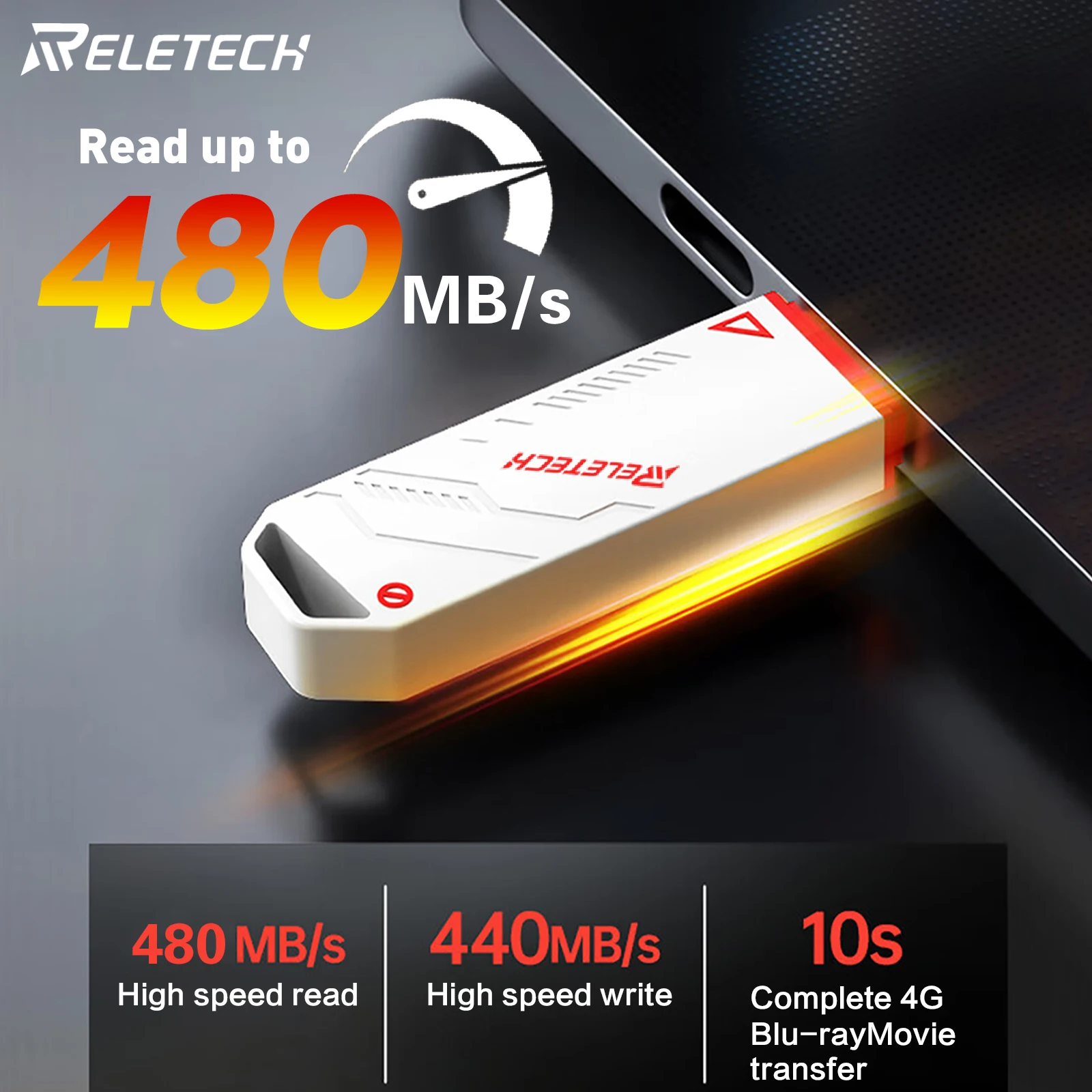 Reletech Elite7 Pro portable SSD High Performance read up to 480MB/s USB3.2 Solid State Drive Compatible with PS5 Xbox Laptop