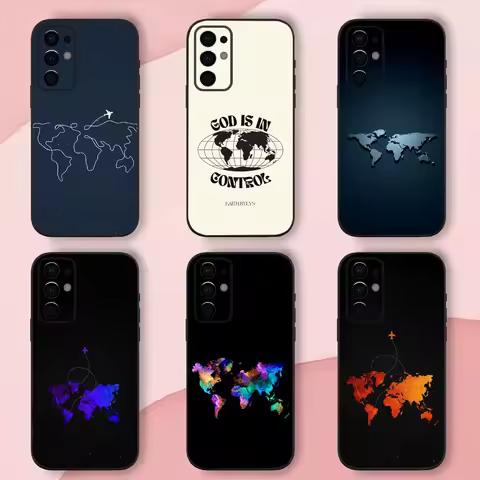 Art W-World Map Travel Phone Case For Samsung S24,S21,S22,S23,S30,Ultra,S20,Plus,Fe,Lite,Note,10,9,5G Black Soft Shell