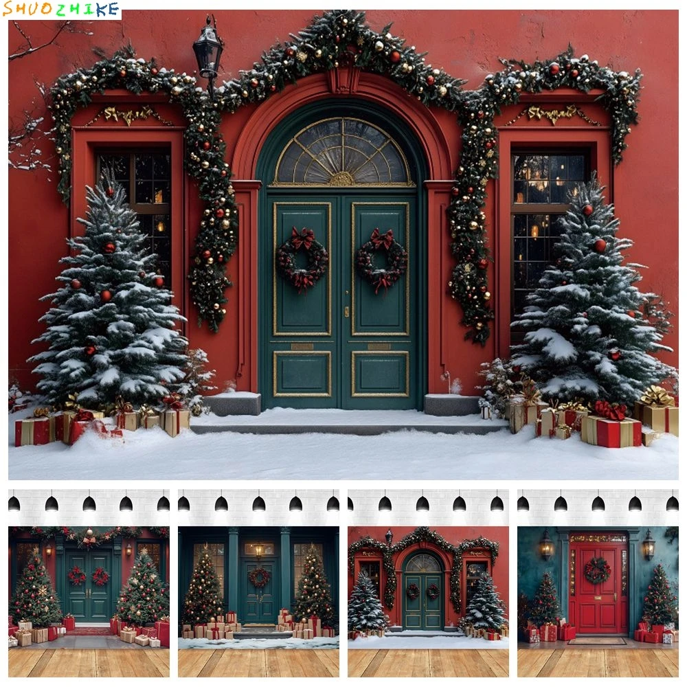

Christmas Background for Photography Retro Wall Door Gifts Family Xmas Trees Party Portrait Photo Backdrop Photo Studio Supplies