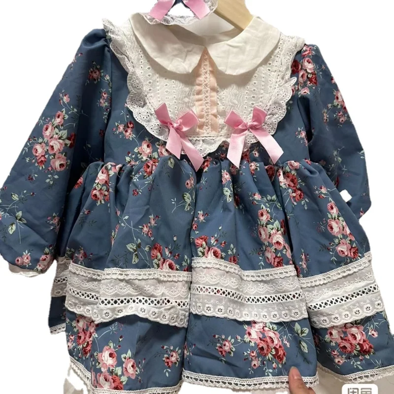 Summer New Spain Short-style Lace Bow Dress Princess Wedding Dress Toddler Girl Dresses Baby Girl Floral Sweet Quality Dress