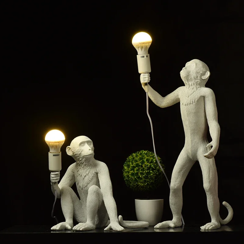 SANDYHA Nordic Resin Table Light Black White Monkey Led Desk Lamp for Bedside Children's Room Study Coffee Shop Decor Wall Lamps