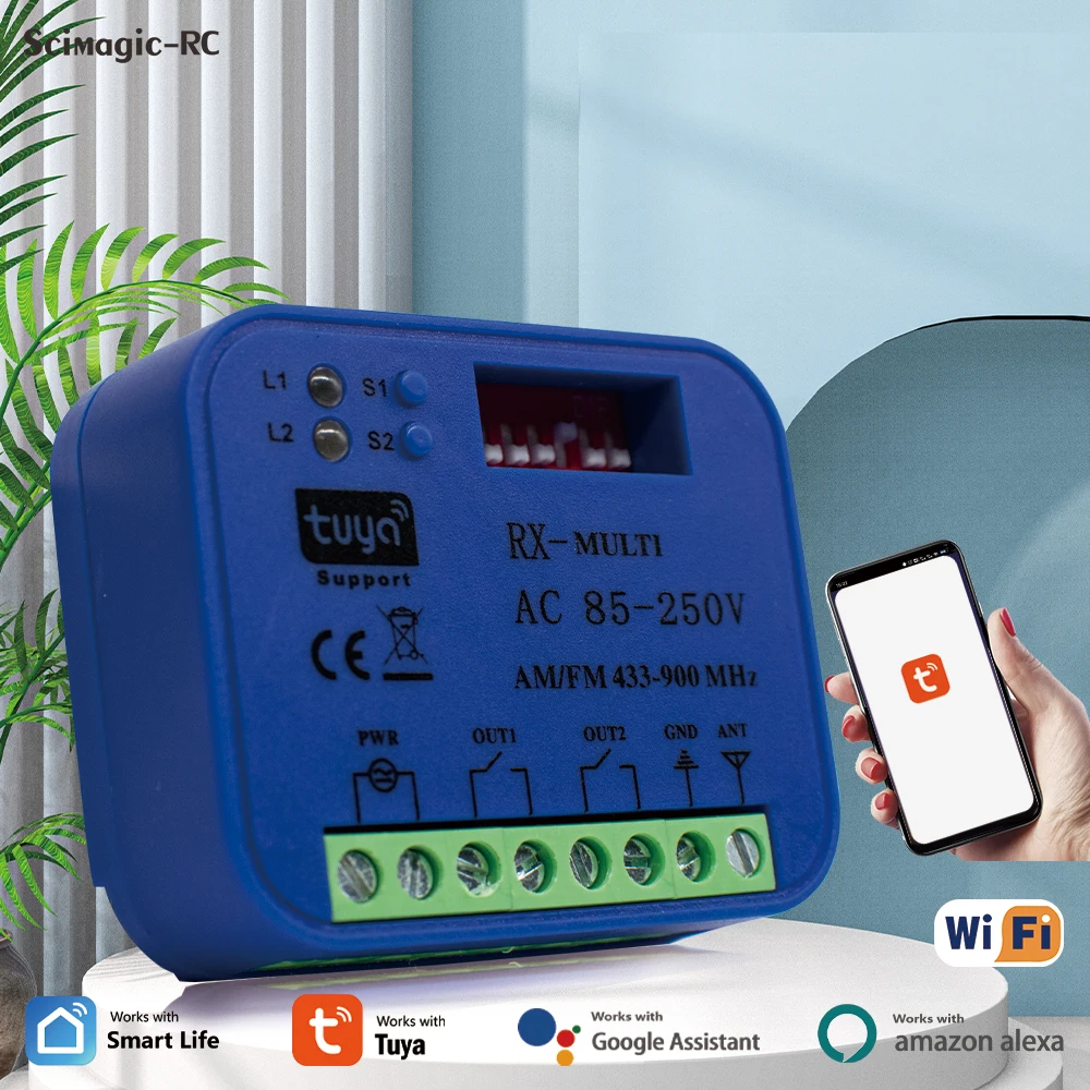 Tuya 2 Channel WIFI Smart Garage Door Opener Universal RX-Multi 300-900MHz 2CH Relay Module Work With Smartlife APP