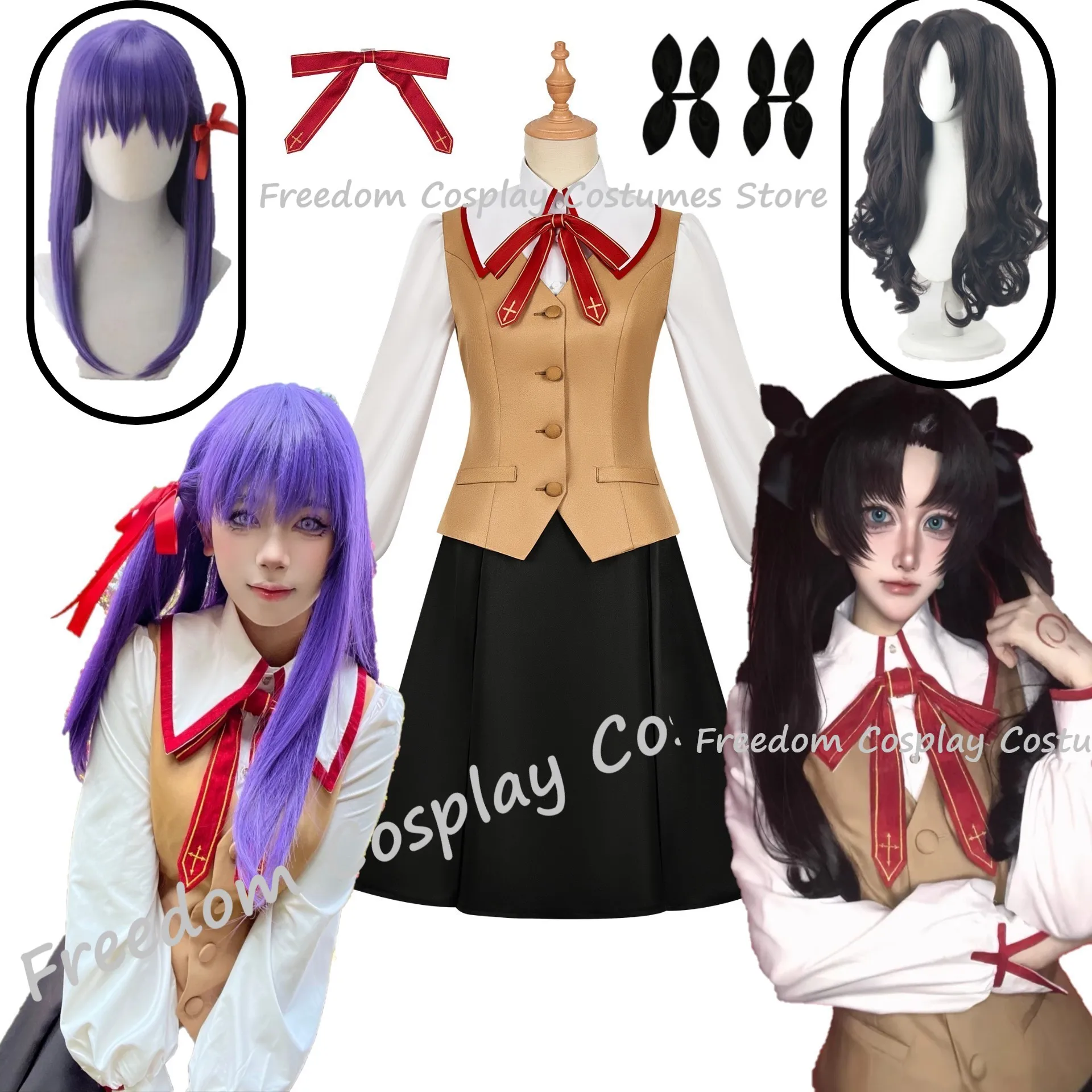 

Anime Fate Stay Night Tohsaka Rin Cosplay Costume Wig Women Hairpins Casual JK School Uniforms Girls Carnival Skirts Suit