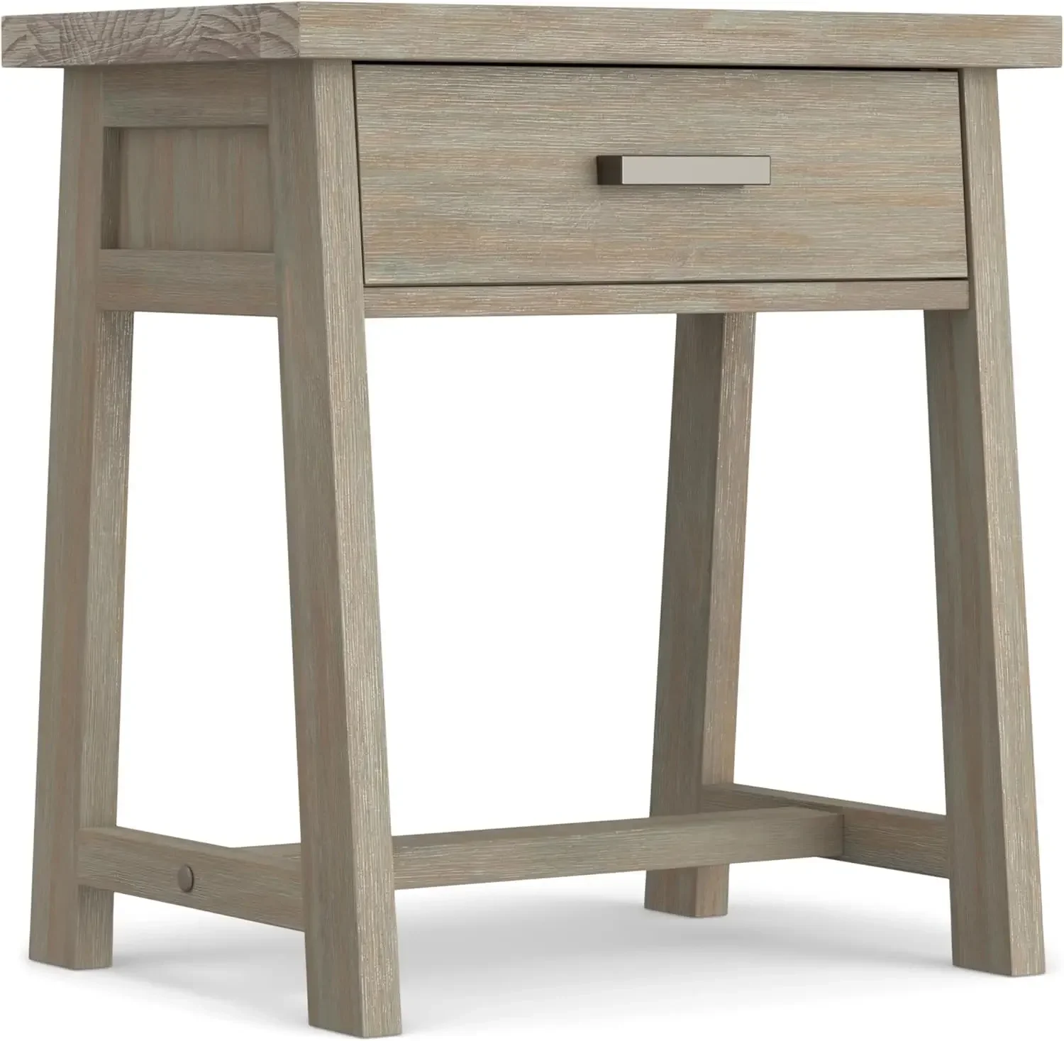 Sawhorse SOLID WOOD 24 Inch Wide Modern Industrial Bedside Nightstand Table in Distressed Grey, For the Living Room and Bedroom