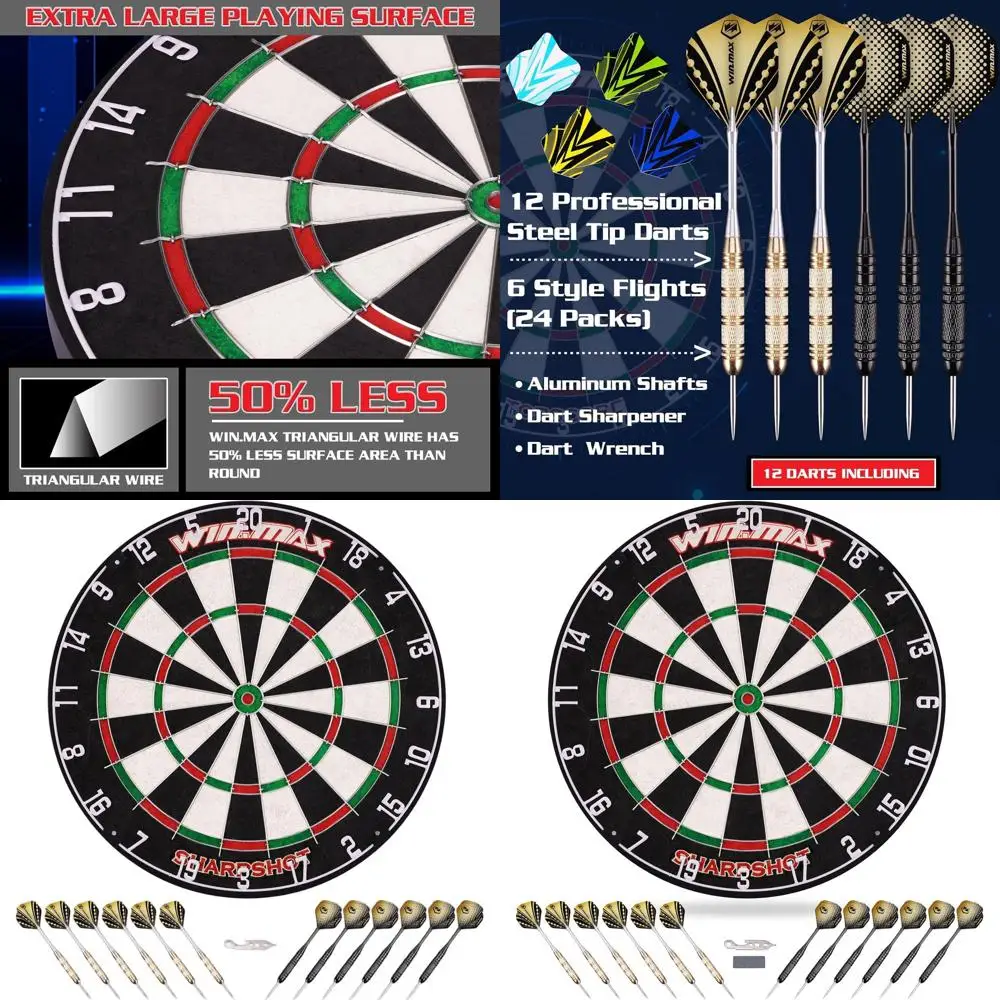 

Adult-Sized Steel Tip Dartboard with 12 Metal Darts & Bristle Surface