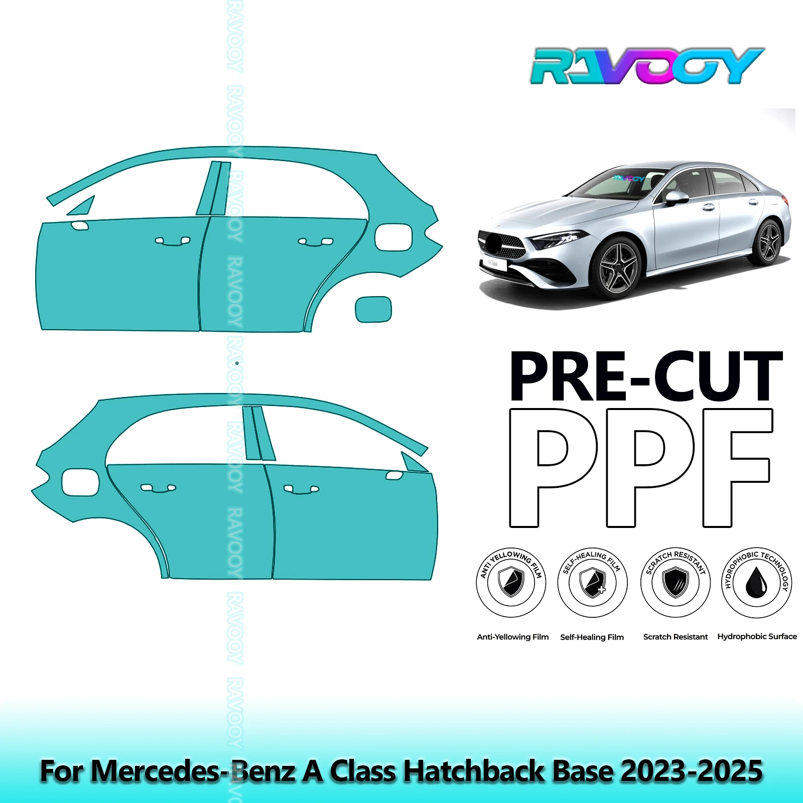 

For Mercedes-Benz A Class Hatchback Base 2023-2025 8.5mil Pre-Cut PPF Door & A/B Pillar Kit TPU Paint Protection Film Set