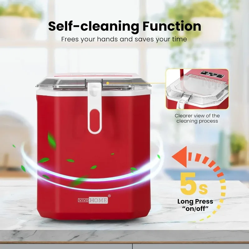 Electric Portable Compact Countertop Automatic Ice Cube Maker Machine with Handle Hand Scoop 10 Ice Bags and Self Cleaning