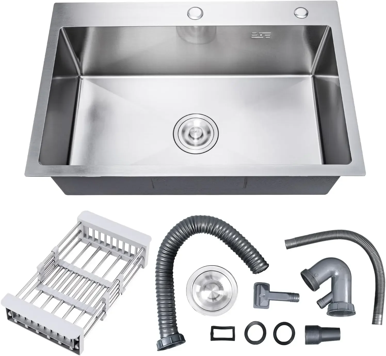 

30" x 18" x 9" Topmount Kitchen Sink, 304 Stainless Steel Drop in Single Bowl Sink with Basket Strainer for RV, Travel Trailer,