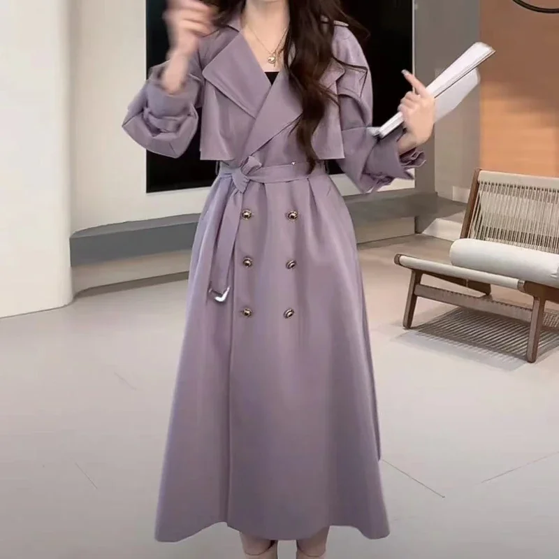 

2024 High-Grade Windbreaker Spring New Women Korean Style Mid-Length Loose Fashion Coat Female Temperament Leisure Trench jacket