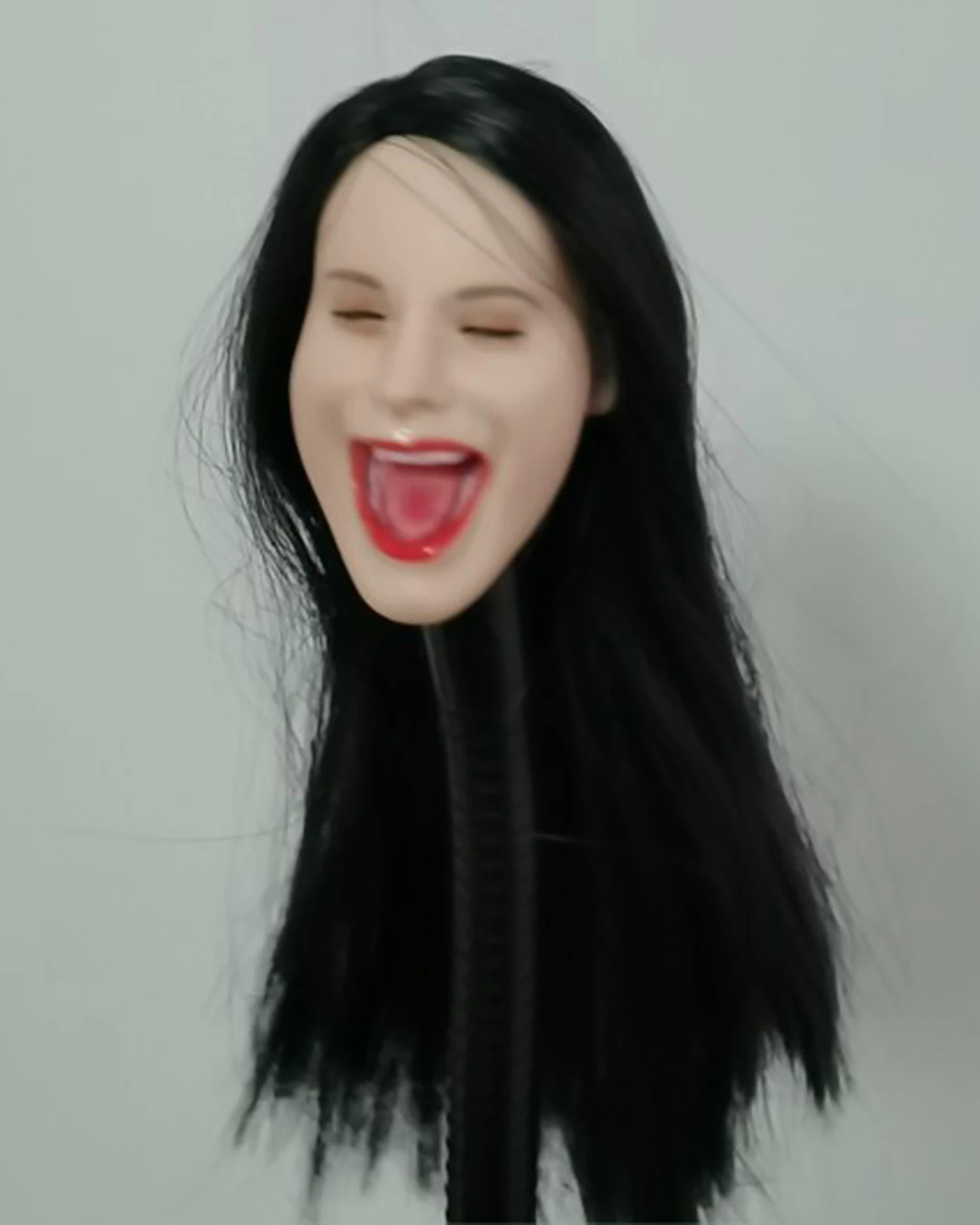 1/6 Black Hair Singer Girl Head Sculpt Open Mouth Close Eyes Female Head Model DIY 12'' Action Figure Toys