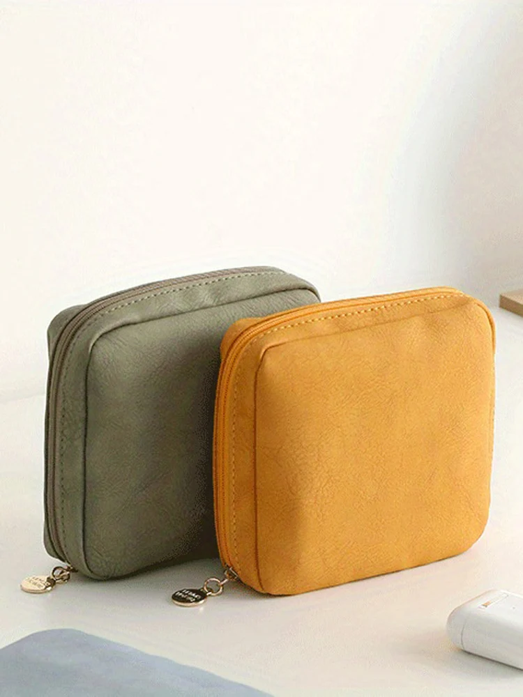 Sac à cosmétiques de couleur unie, sac de rangement pour serviettes hygiéniques pour femmes, sac de rangement portable pour voyage, produits de soins de la peau, sac de lavage