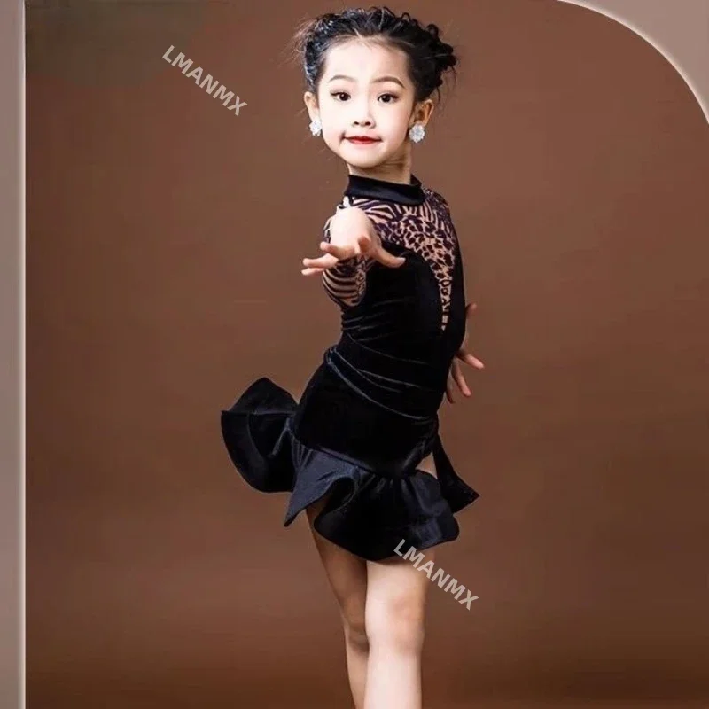 Latin dance dress for young children in spring and autumn, Latin dance dress training dress , Latin performance dance skirt