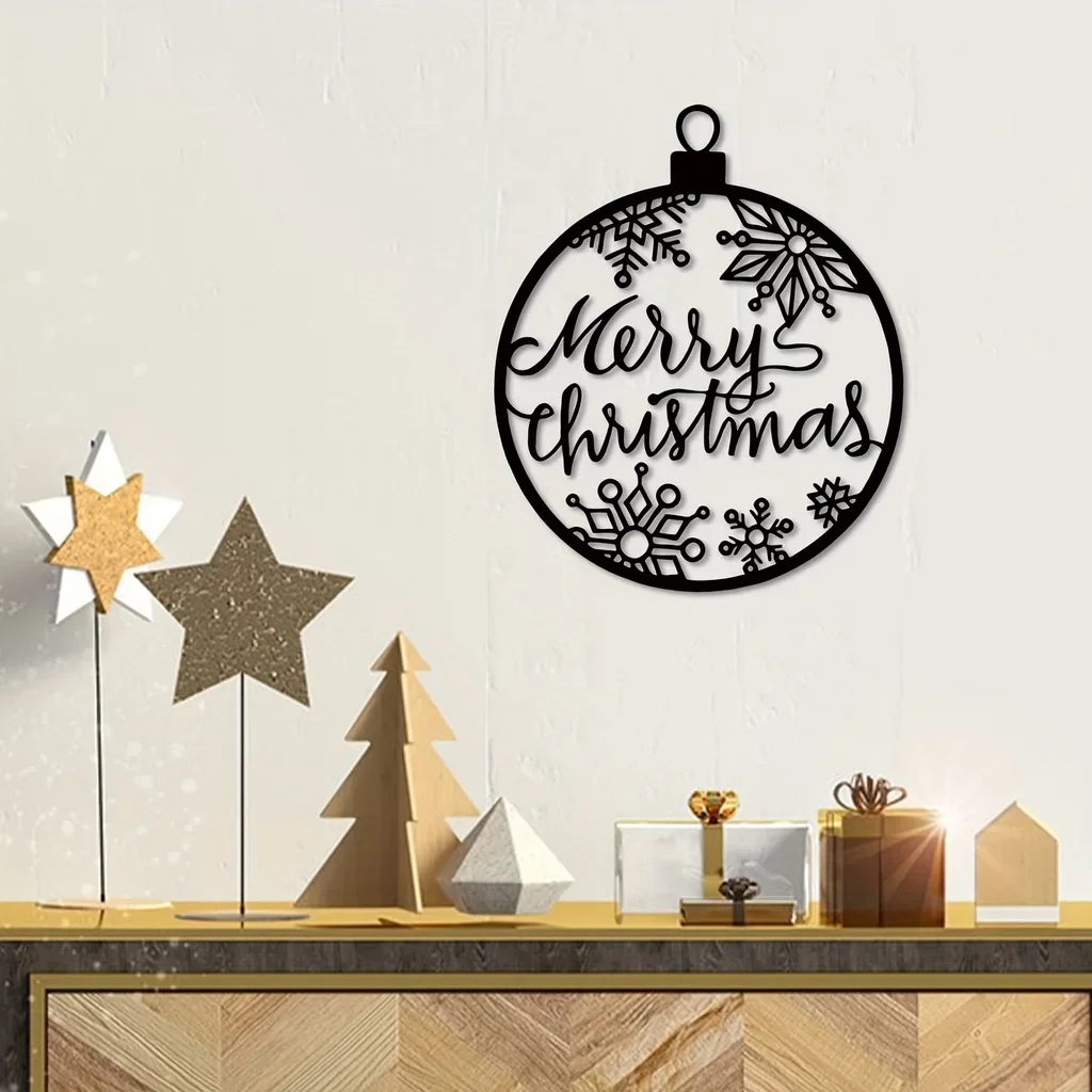 

1pc Merry Christmas Ornaments Decoration, Metal Christmas Wall Decor, Metal Home Art Decor, Black Silhouette Wall Hanging Decor