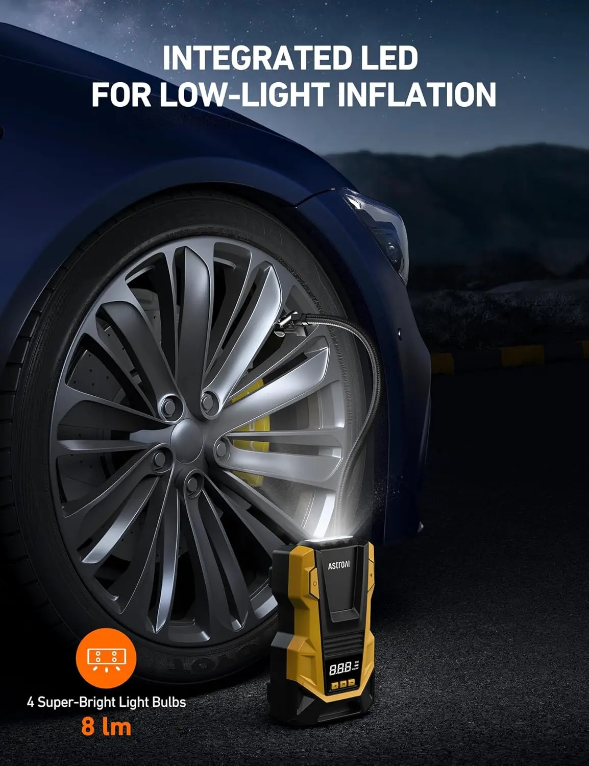 Portable AC/DC Air Compressor for Car Tires, 150PSI with LED Light, Auto-Shutoff, Fast Inflation