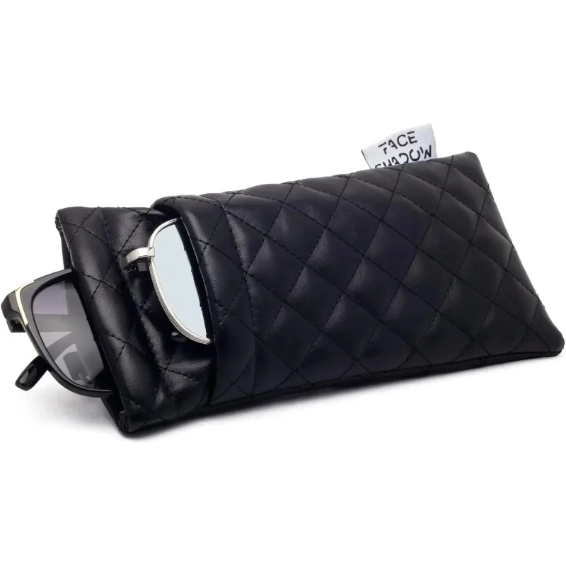 Double Glasses Pouch Soft Eyeglass Case for Women Men Squeeze Top Sunglasses Case with Cleaning Cloth Cute Keychain Phone Bag