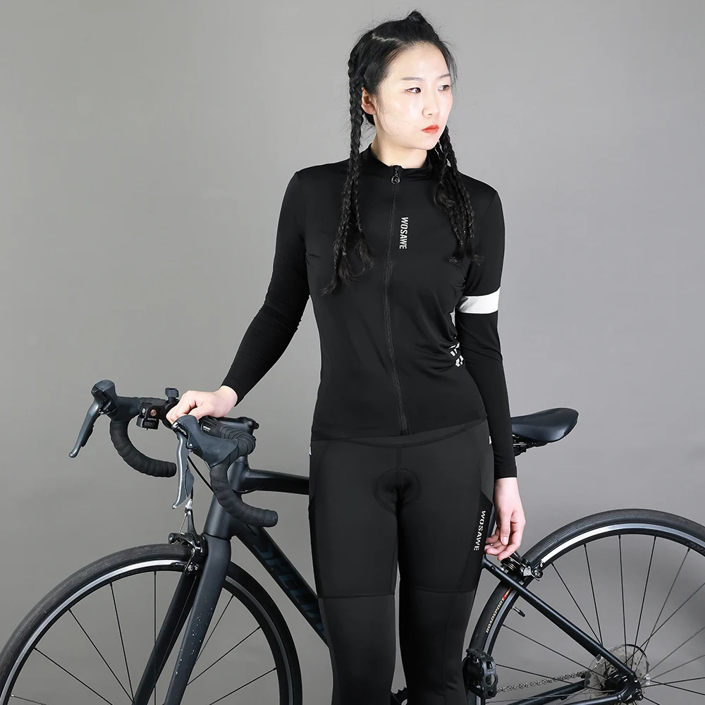 

WOSAWE Women's Long Sleeve Cycling Jersey Set 3D Pad Cycling Shorts Quick Dry Breathable Mountain Clothing Bike Pant Shirts