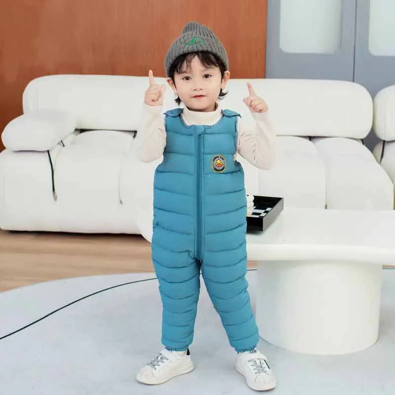 Children's Backpack Cotton Pants Infants Thickened Down Jumpsuit Trousers Boys Waterproof Warm Romper Girls Winter Ski Sweatpant