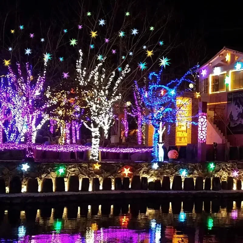 Lampu Tali Kembang Api Aplikasi Pintar 60CM dengan Lampu Starburst Gantung RGBIC Luar Ruangan Jarak Jauh Lampu Bintang Puncak Pohon Natal