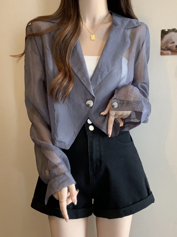 

Slimming Short Sleeveless Shirt Women's Summer Autumn Large Size Fashionable Korean Style Button Detail Asymmetrical Design P...