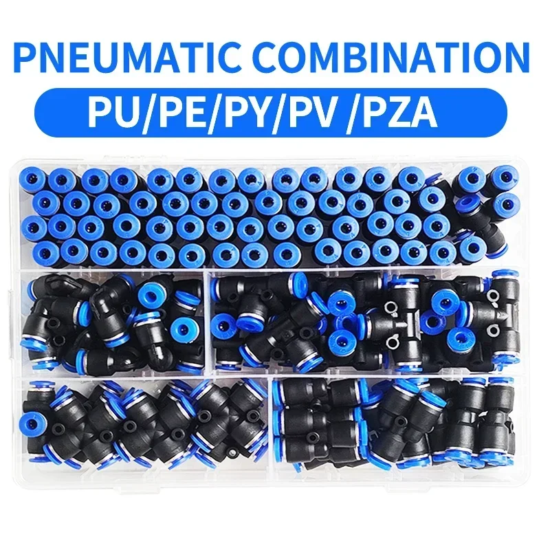 114 PCs Boxed PU-4/PE-4/PZA-4/PY-4/PV-4/PG-4 Pneumatic Fitting Kit 4mm Outer Diameter of the Hose Pipe Tube Air Connectors