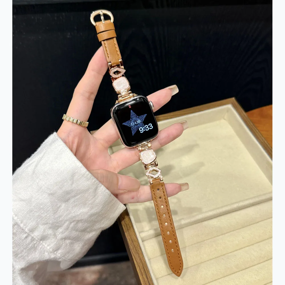 حزام جلدي نحيف لساعة أبل 41 مللي متر 40 مللي متر 38 10 46 مللي متر 42 مللي متر شريط معدني غراء لـ Iwatch 9 8 7 6 5 4 SE 45 مللي متر 44 مللي متر Ultra 49 مللي متر