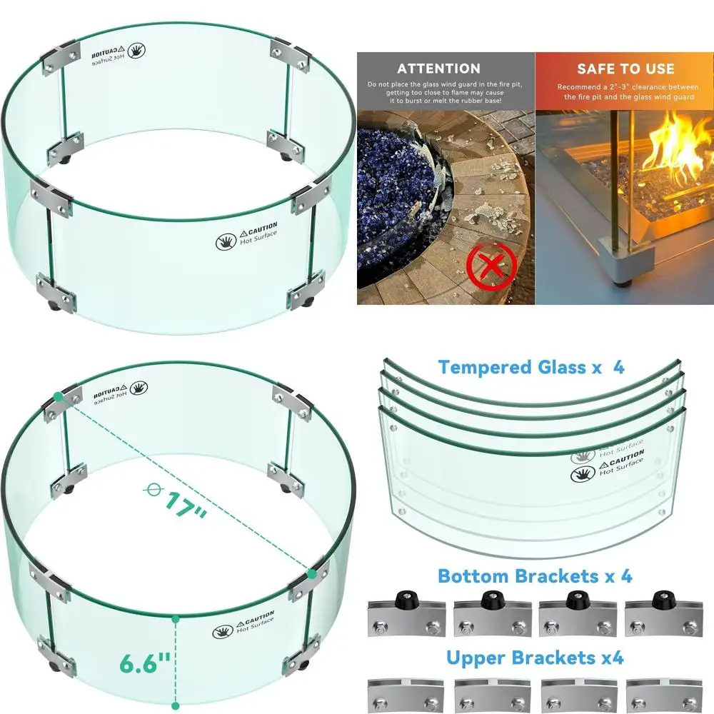 

Clear Tempered Glass Wind Guard for 17 Outdoor Gas Fire Pit Table
