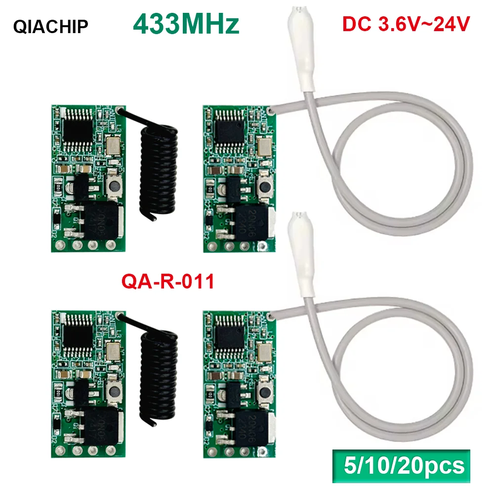 QIACHIP 10pcs 433.92Mhz Universal Wireless DC 3.6V-24V Remote Control Switch 1 CH RF Relay Receiver LED Light Controller DIY Kit