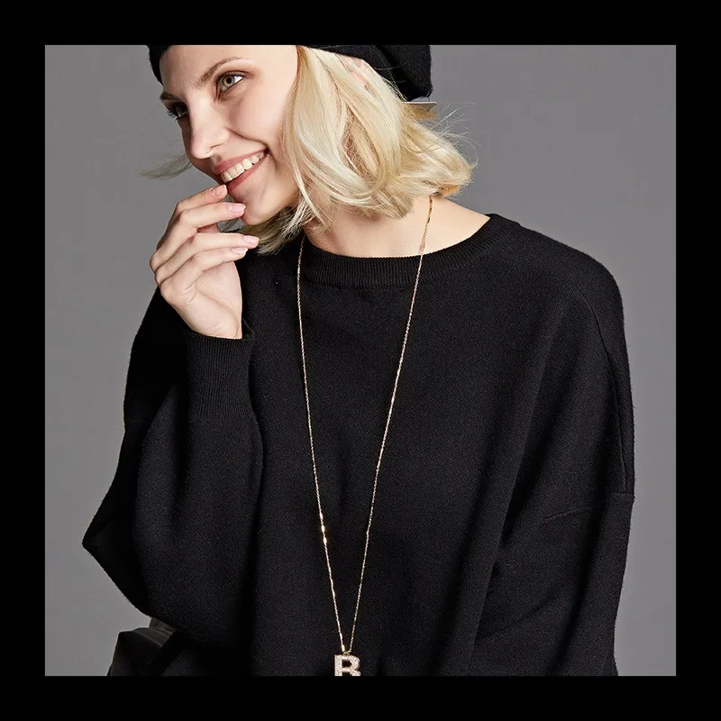 

Оригинальный дизайн, городское таинственное ожерелье с покрытием из настоящего золота, 3D-эффект, цепочка для свитера с буквами из циркония, женское лечение