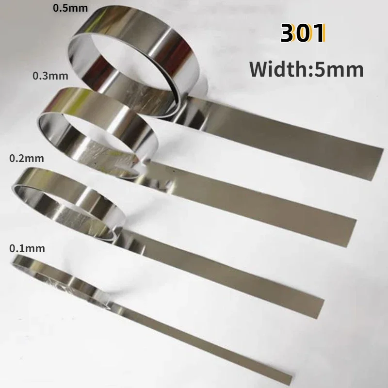 1Pcs High Elasticity 301 Stainless Steel Narrow Foil Strip Roll Length 1M Width 5mm Thickness 0.1mm 0.2mm 0.3mm 0.5mm