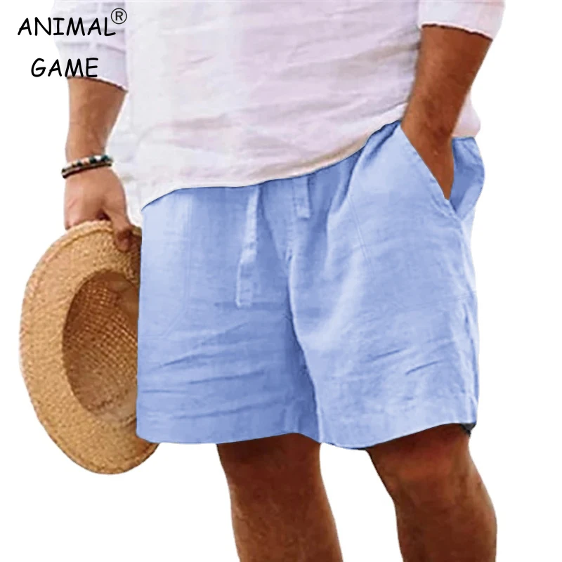 New Mens Cotton Solid Color Short Lightweight Gym Pants Linen Beach Shorts Men Jogging Sport Large Short Homme