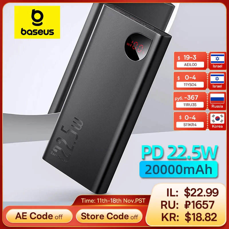 Baseus 22.5W Power Bank 20000mAh Portable Fast Charging Powerbank Type C PD Qucik Charge External Battery Charger For iPhone 16