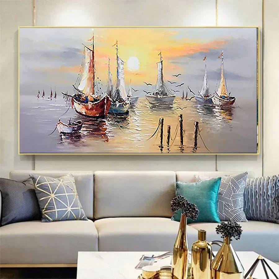 Diamond Embroidery Picture Abstract Art Sunrise Sea Sailing Landscape Diamond Painting Full drill Mosaic Cross Stitch Wall Art