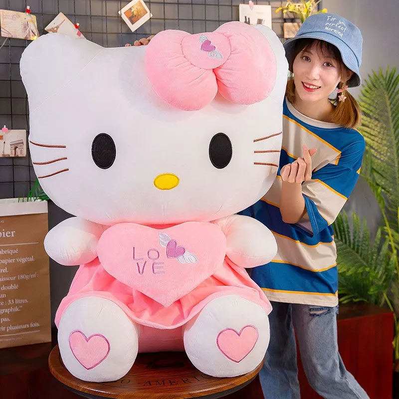 

55 см Sanrio аниме Kawaii Hello Kitty плюшевая игрушка розовый бант платье плюшевая кукла милая Декоративная Подушка Детские подарки на день рождения Рождество