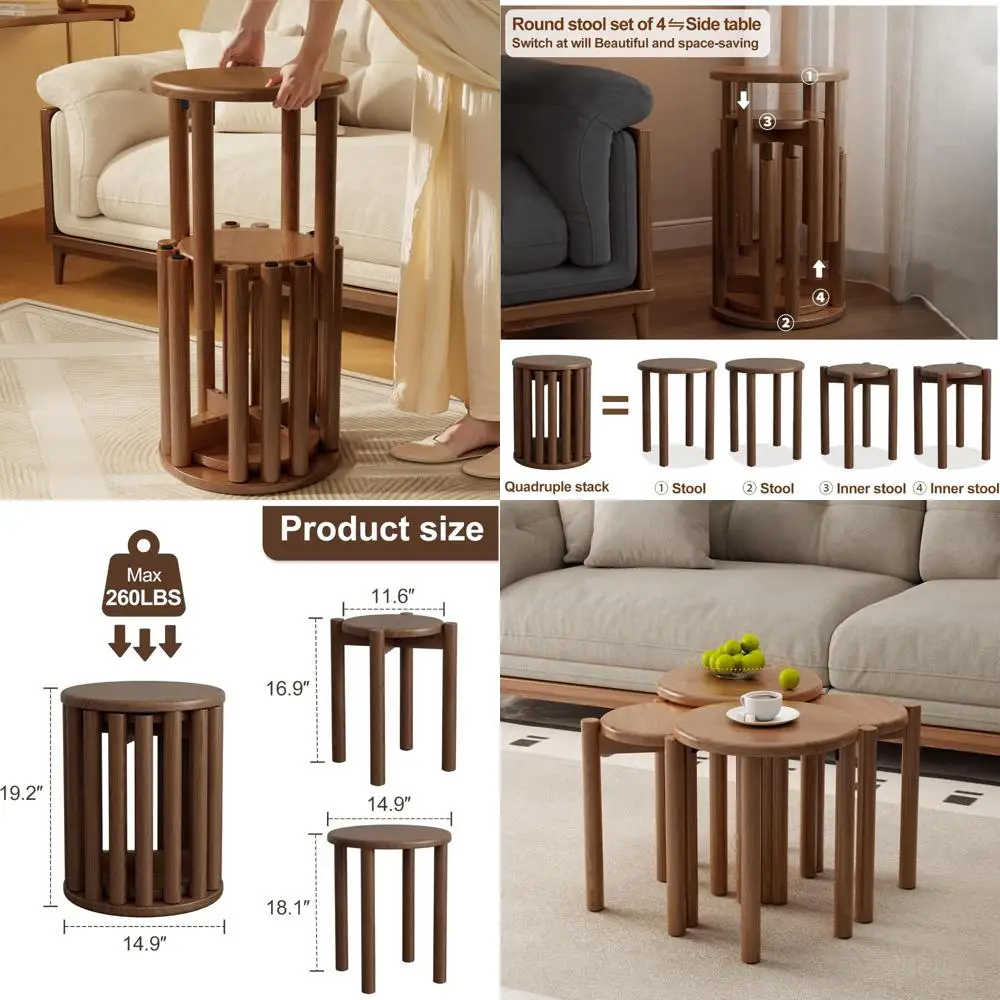 

Набор из 4 штабелируемых деревянных табуретов высотой 18 дюймов, приставные и журнальные столики, прочные, прочные, готовые к использованию