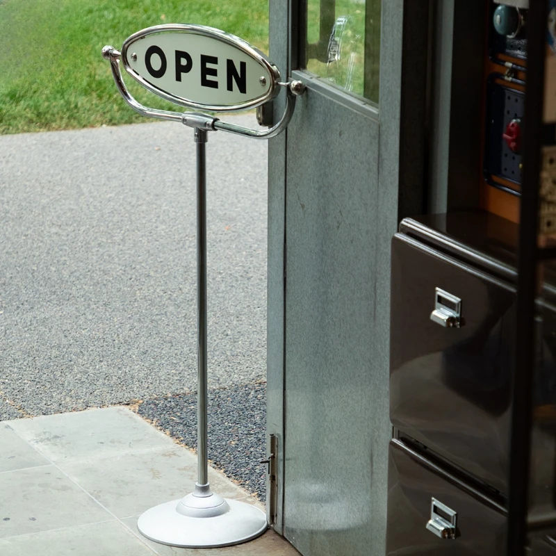 Metal on/off stand bracket, flip double-sided outdoor business reminder shelf